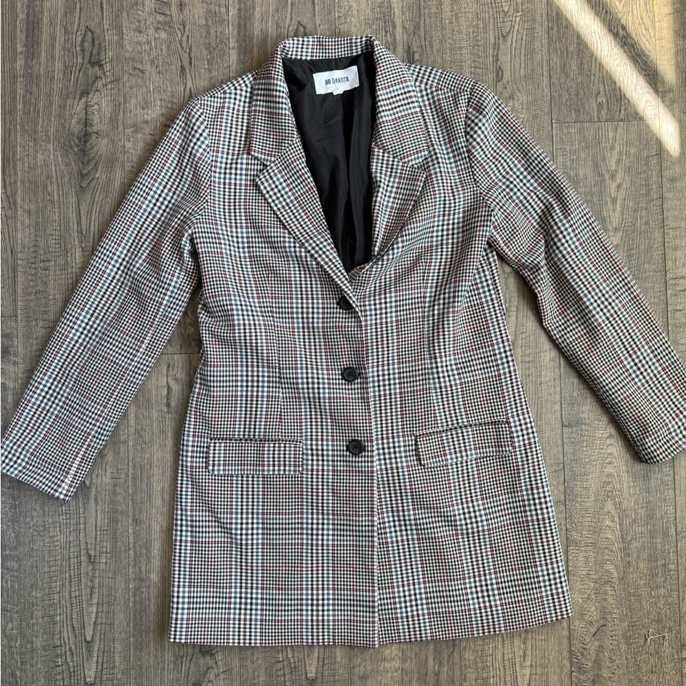 Steve Madden BB Dakota Prep Plaid Longline Blazer- Size Medium - Picture 3 of 7